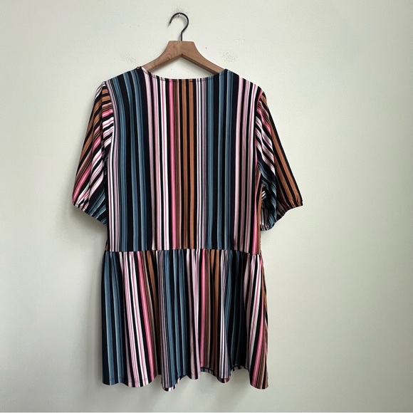 New LANE BRYANT Illusion Stripes Peplum Tunic Faux Wrap Top Size 22 24 Babydoll - Picture 11 of 14